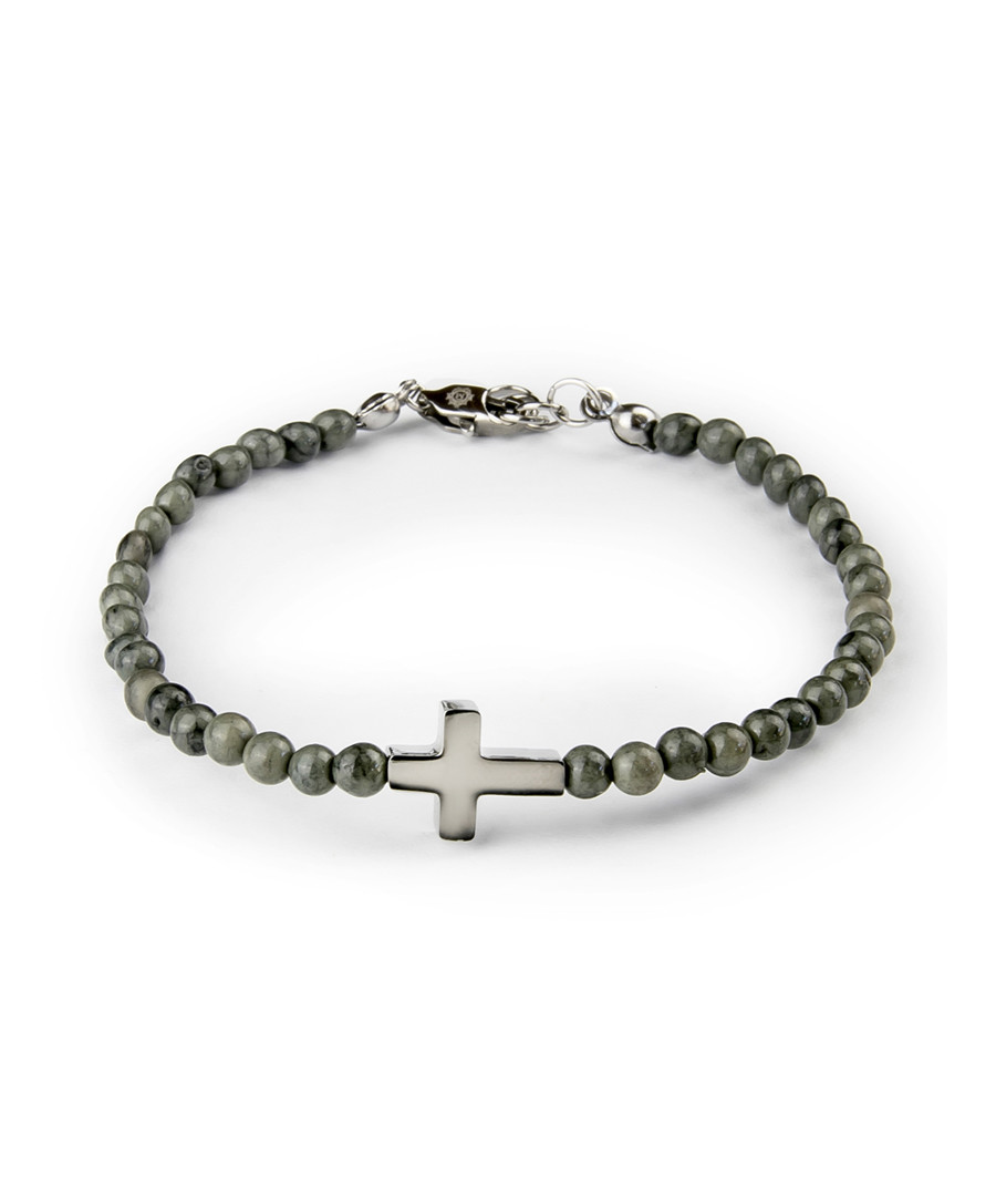 Grey jasper cross beaded bracelet Sale - monomen