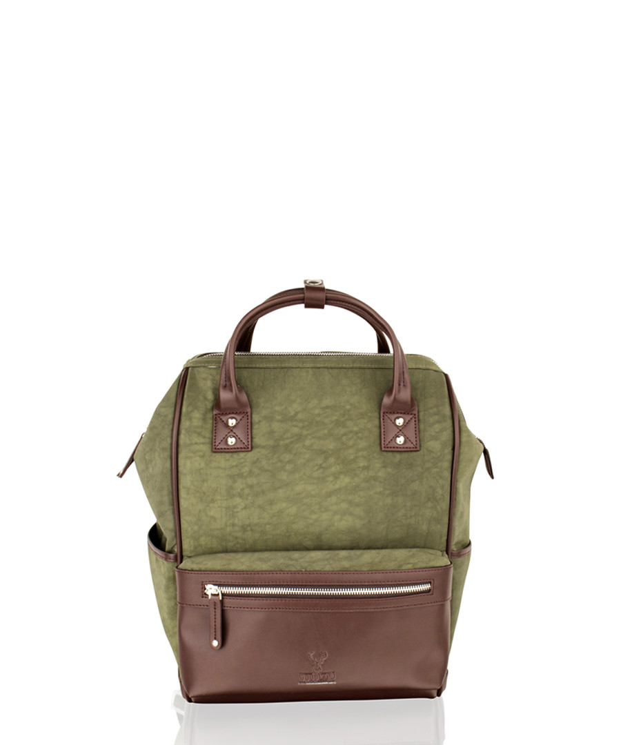 Olive canvas & leather backpack Sale - woodland leather