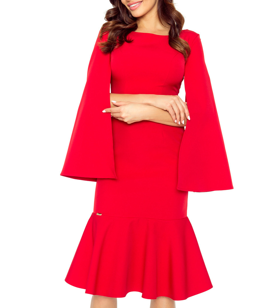 Red cape sleeve ruffle hem midi dress Sale - bergamo