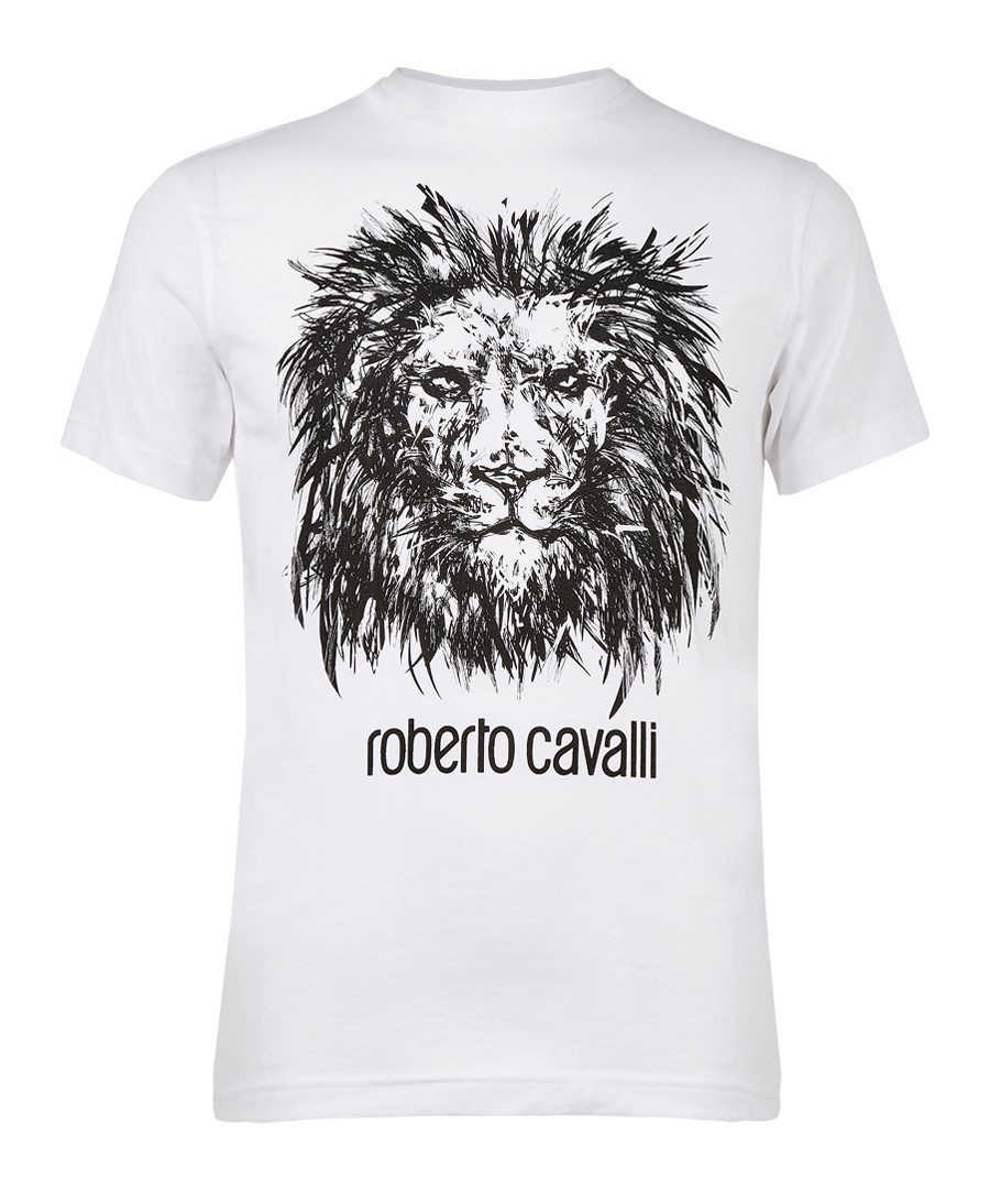 White pure cotton lion T-shirt Sale - roberto cavalli