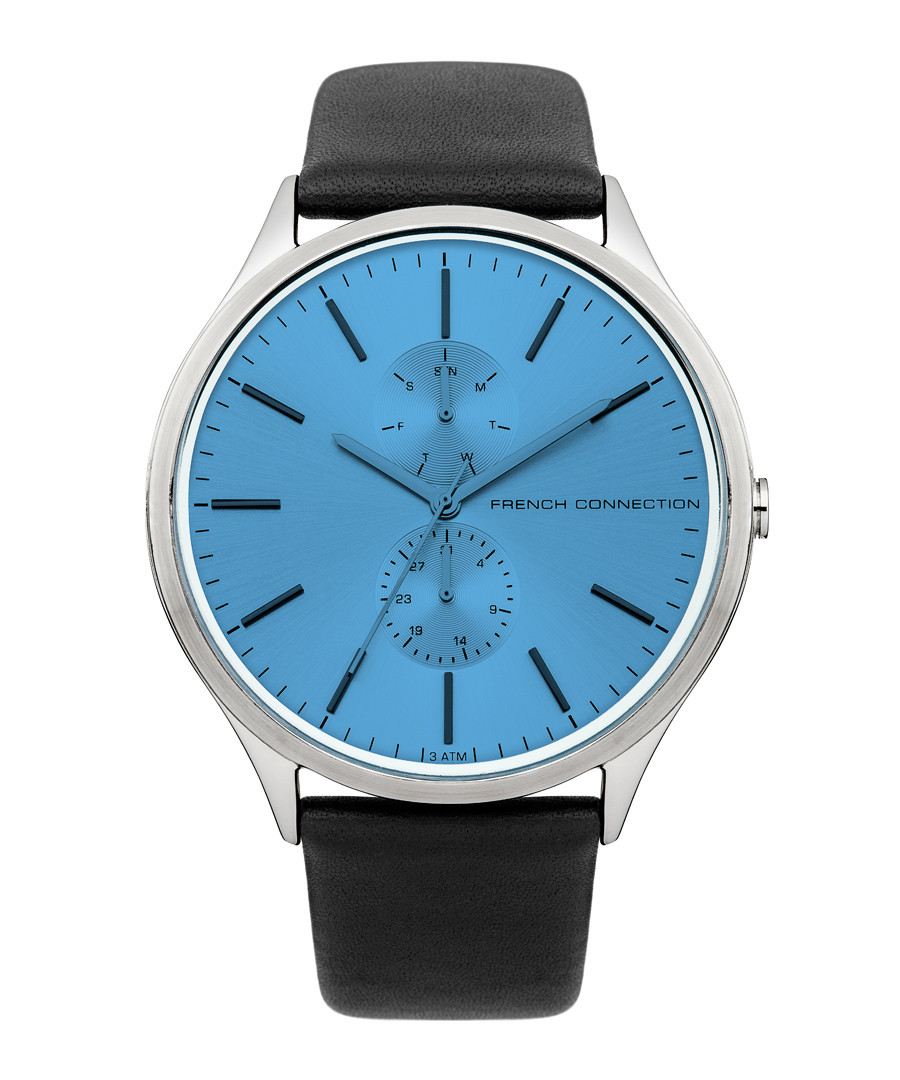 Black & silver-tone leather watch Sale - fcuk