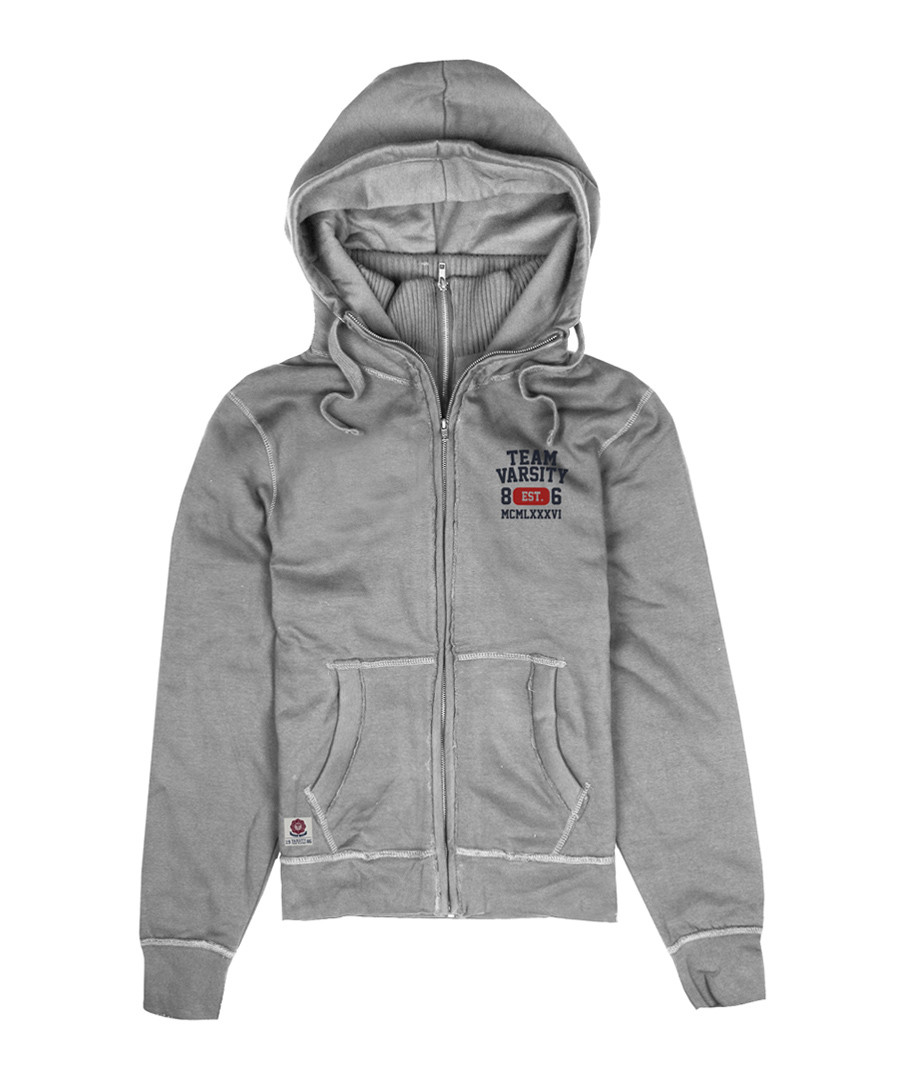 Men's grey cotton blend zip-up hoodie Sale - Varsity Team Players