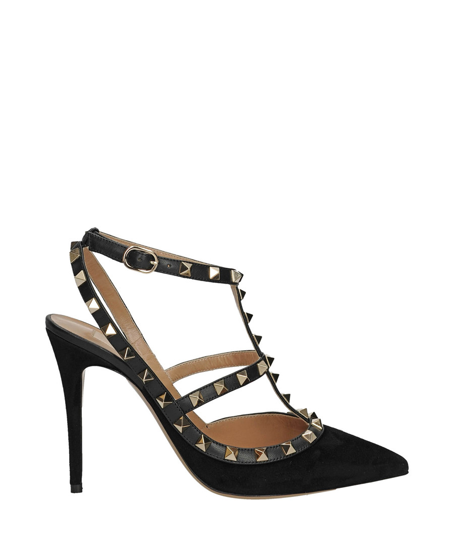 Women's Rockstud black leather heels Sale - valentino