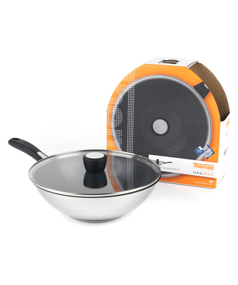Steel stirfry pan & glass lid 28cm Sale - Thomas