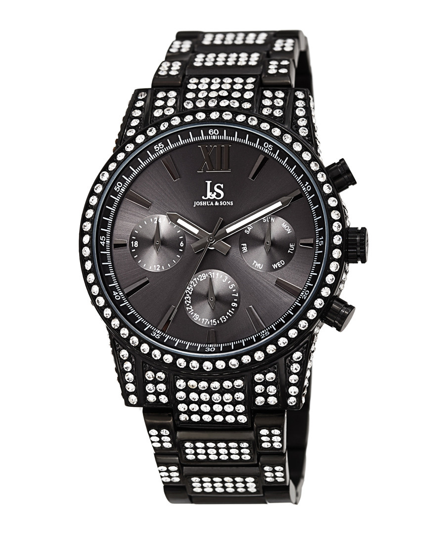 Black steel & crystal strap watch Sale - Joshua & Sons