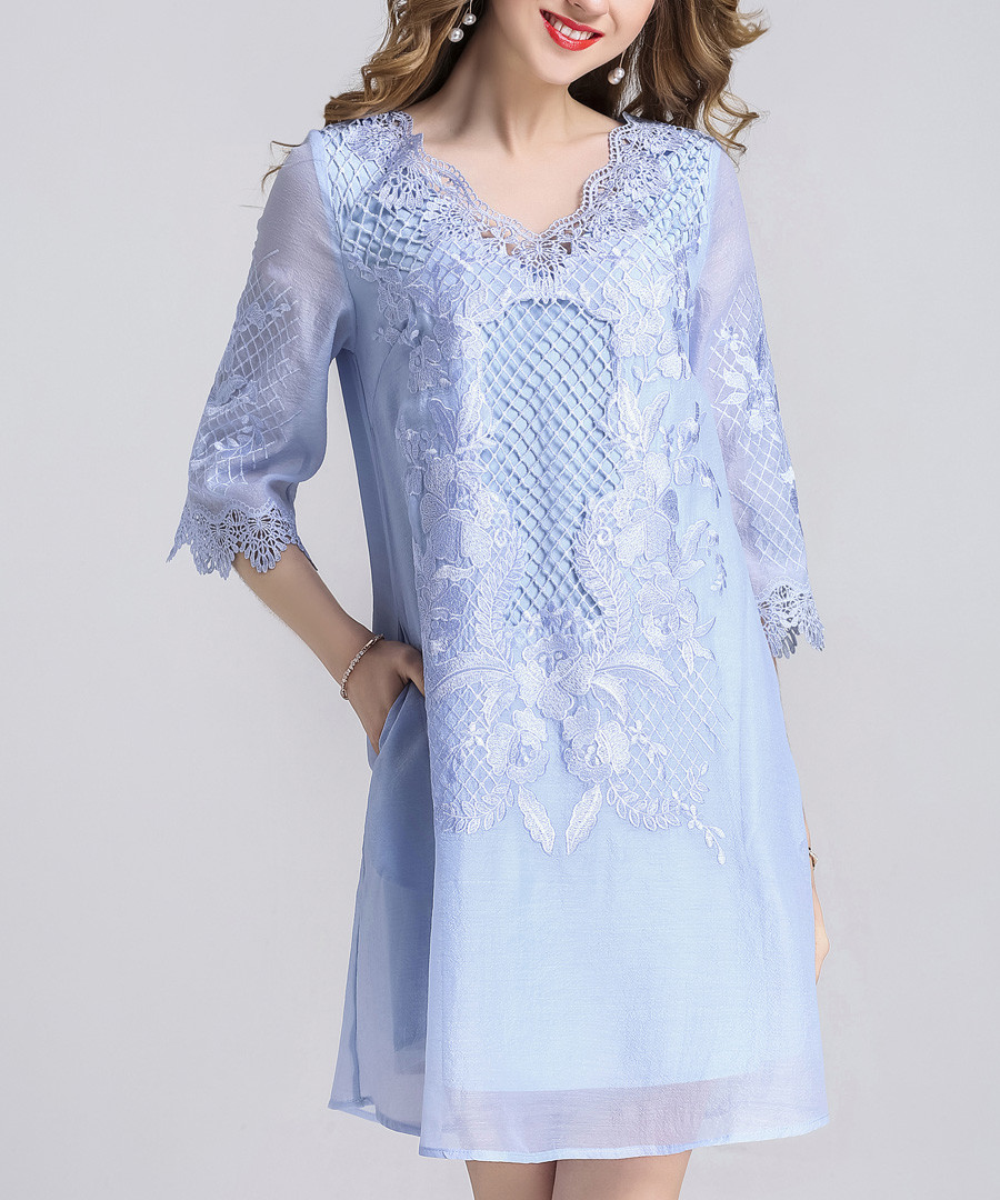 Sky blue overlay half sleeve dress Sale - AIHONXY