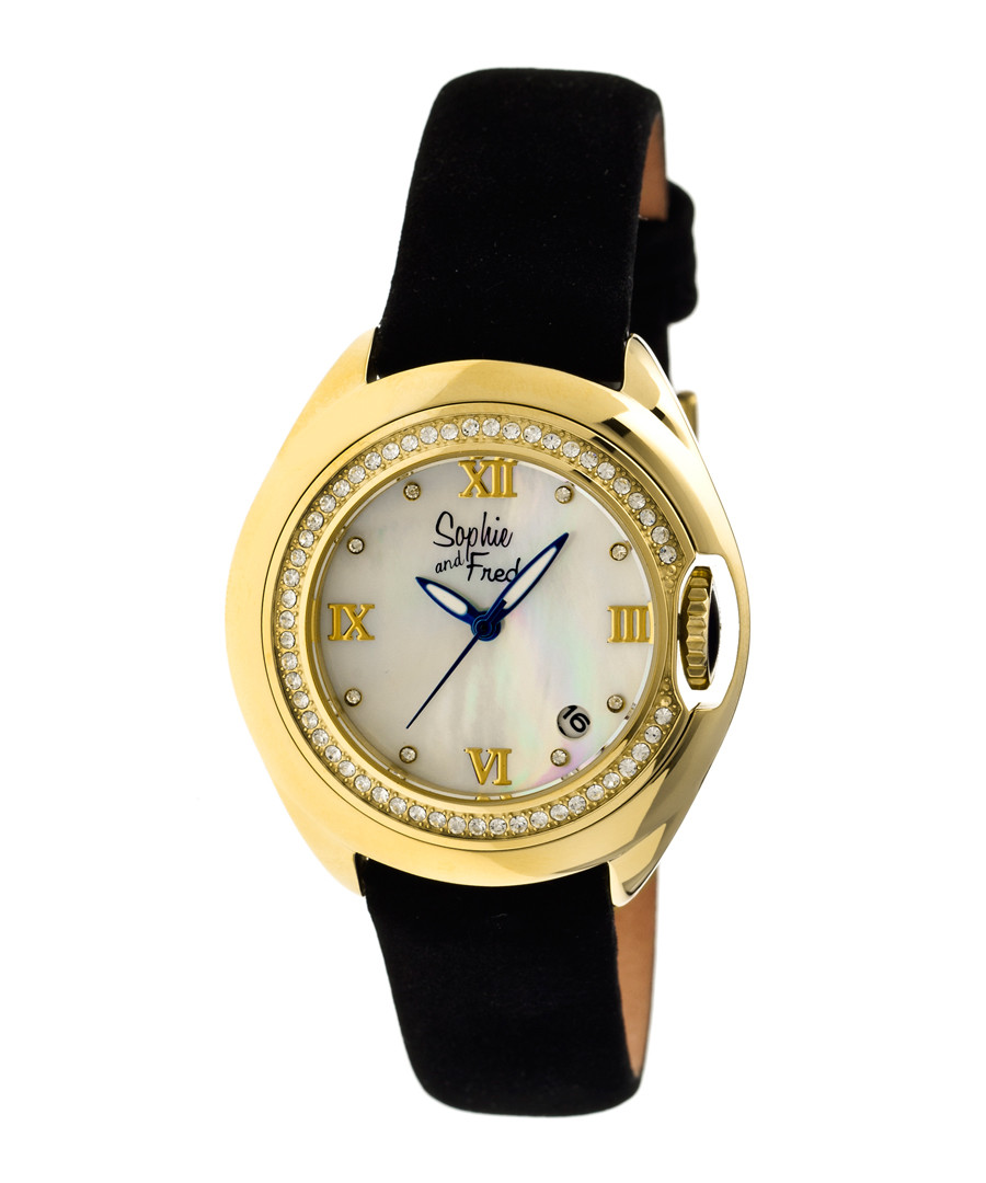 Gold-tone & black leather watch Sale - sophie & freda