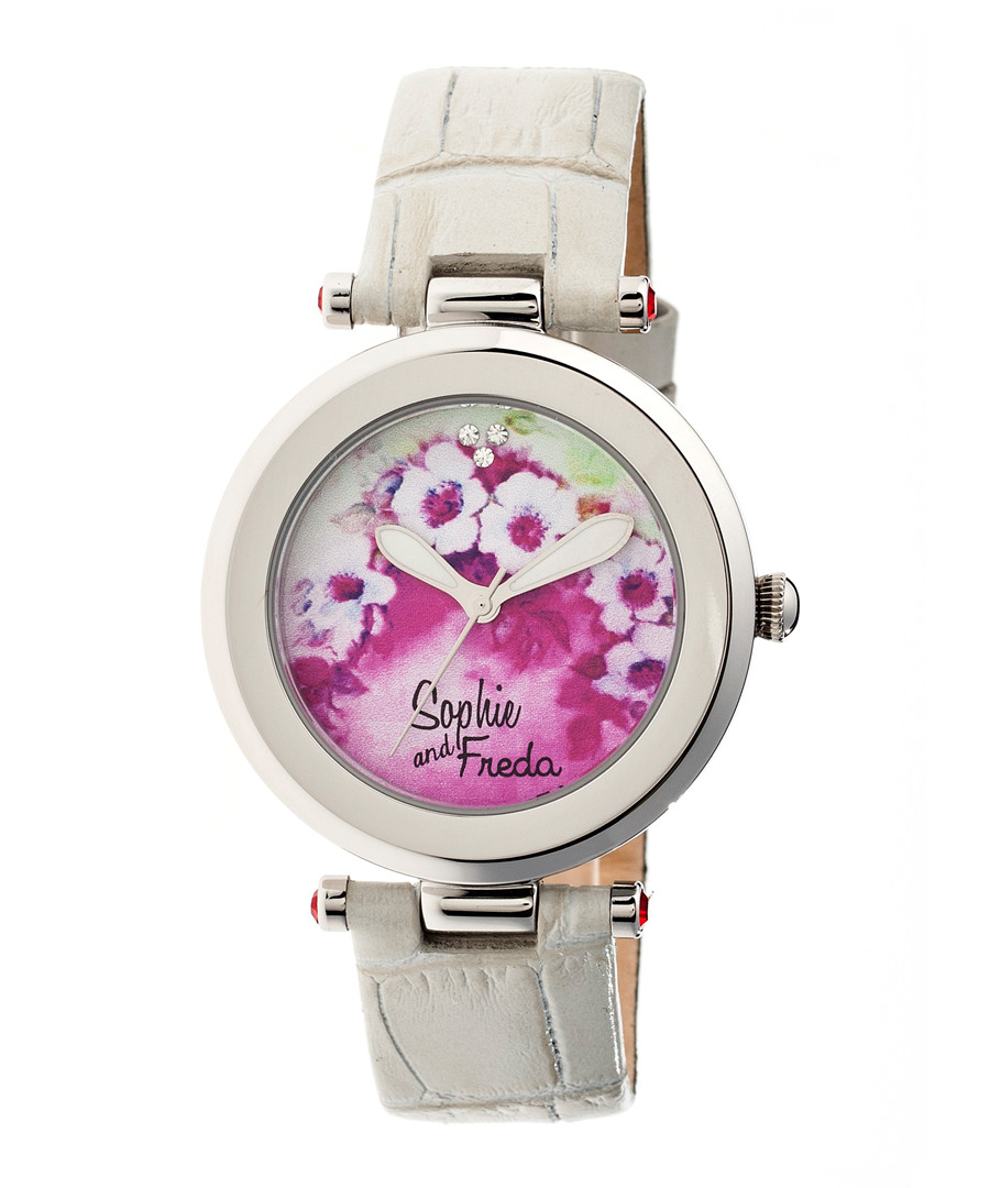Grey leather moc-croc floral watch Sale - sophie & freda