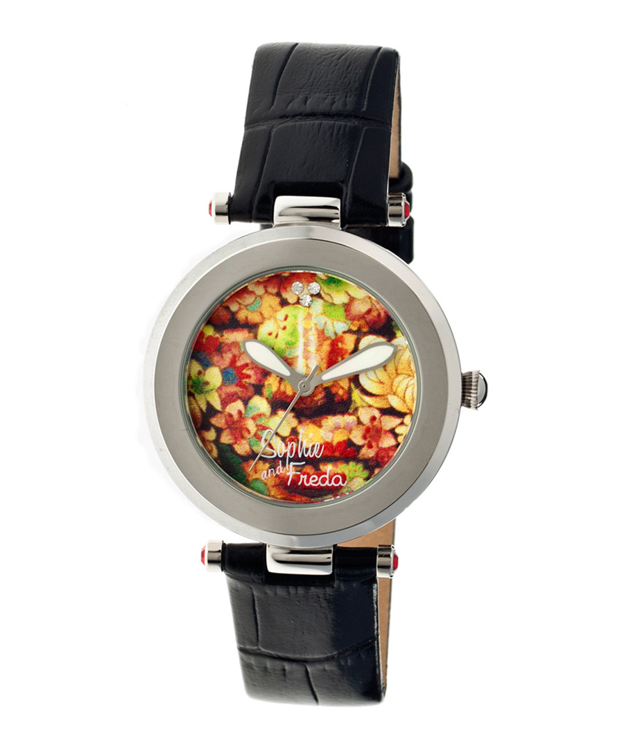 Black leather moc-croc print watch Sale - sophie & freda