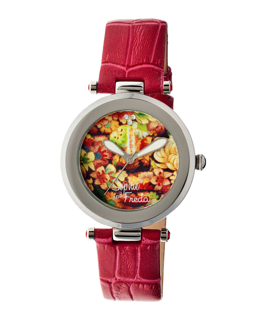 Red leather moc-croc print watch Sale - sophie & freda