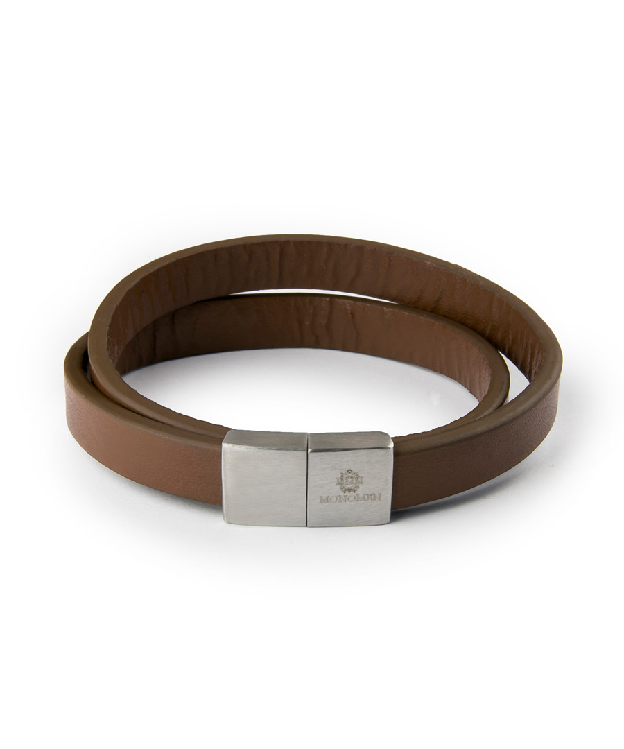 Brown & silver-tone nappa bracelet Sale - monomen