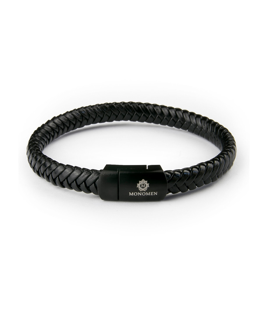 Black nappa leather woven bracelet Sale - monomen