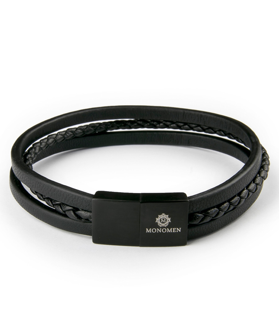 Black nappa leather woven bracelet Sale - monomen