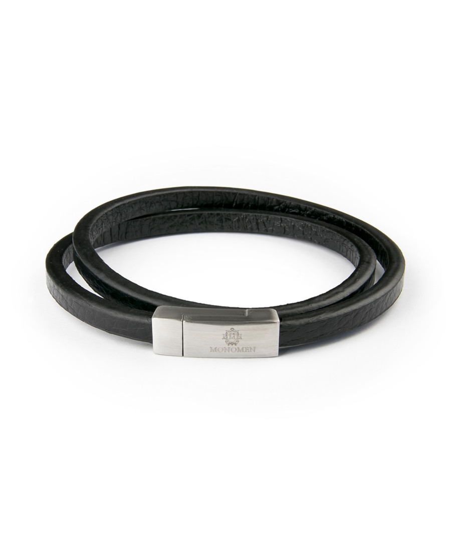 Black & silver-tone leather bracelet Sale - monomen