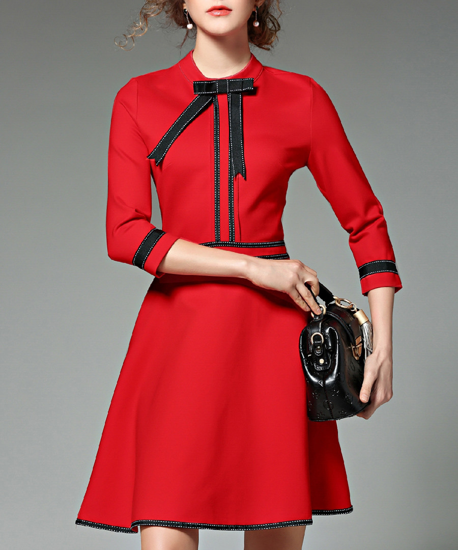 Red & black 3/4 sleeve mini dress Sale - Kaimilan