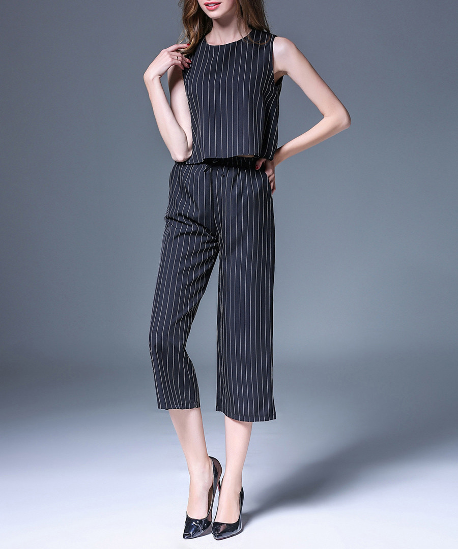 2pc black cotton blouse & trousers Sale - yyfs