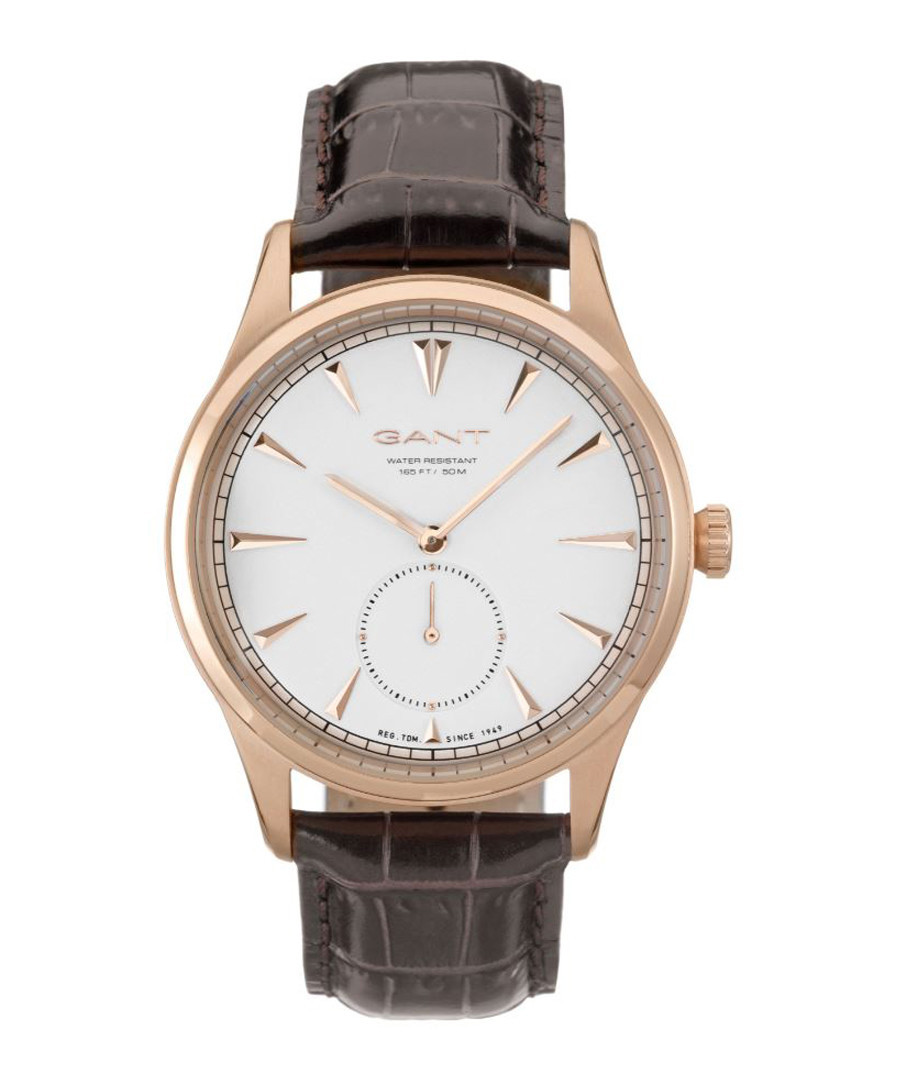 Rose gold-tone & brown leather watch Sale - gant