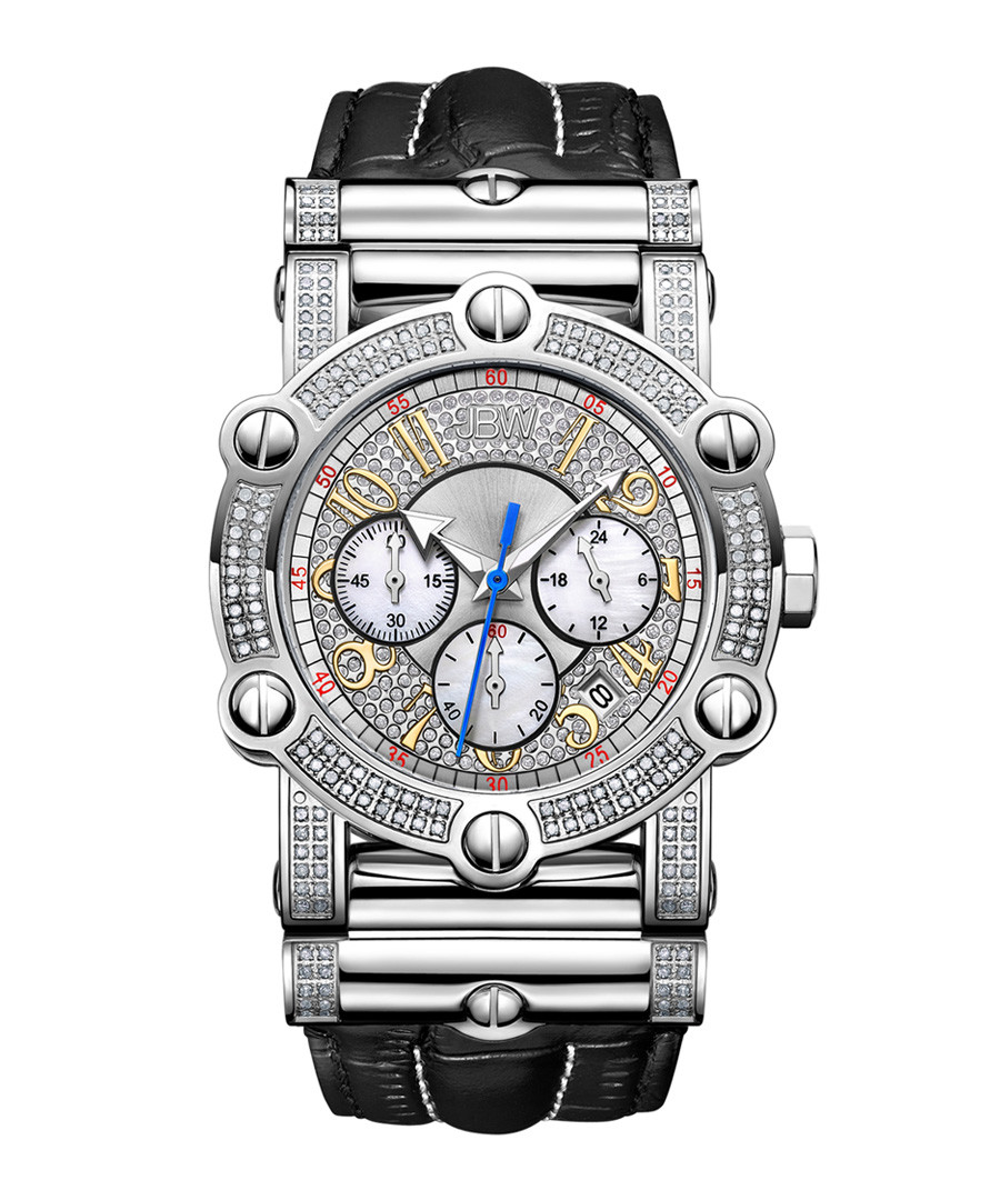 Phantom diamond & black leather watch Sale - jbw