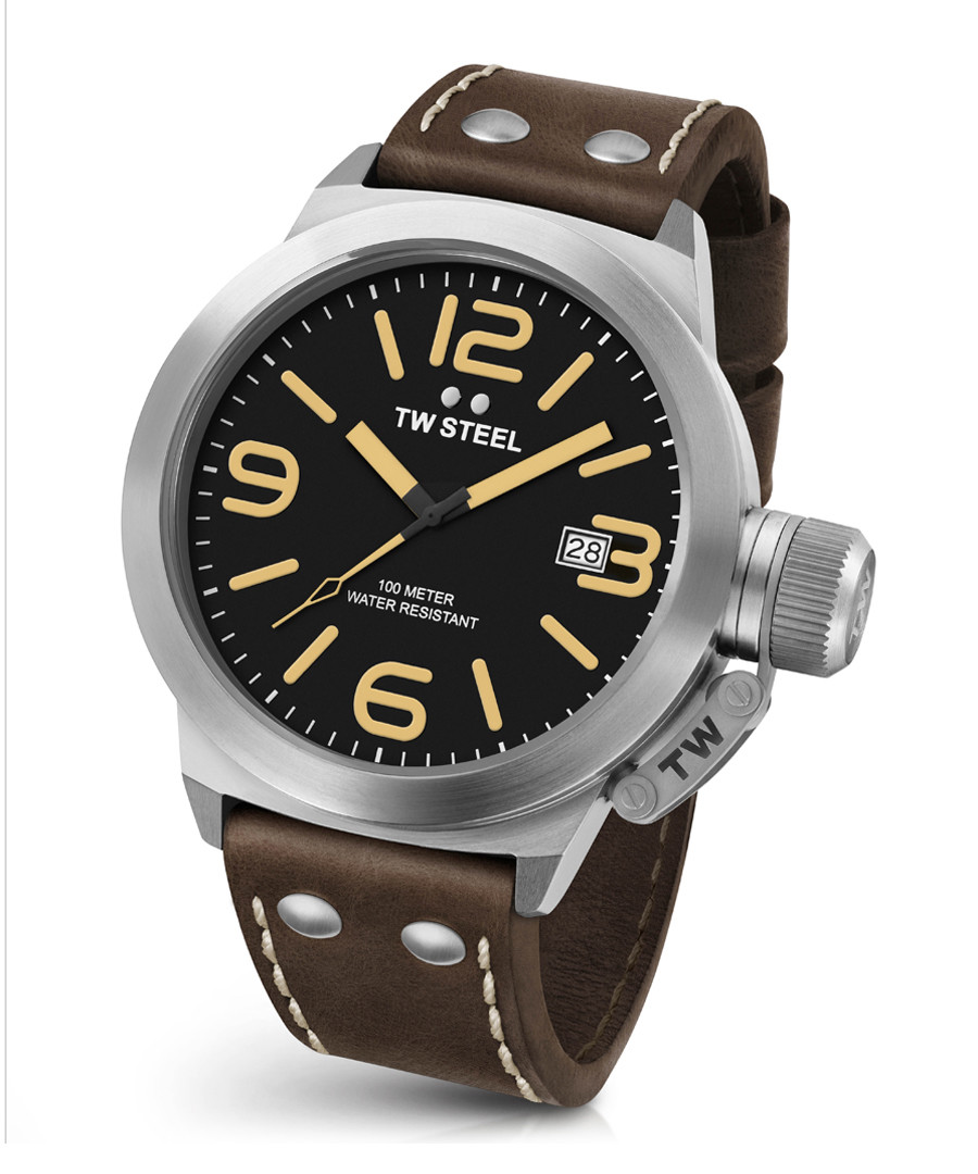 Canteen brown leather strap watch Sale - tw steel
