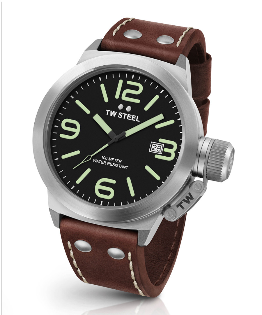 Canteen brown leather strap steel watch Sale - tw steel