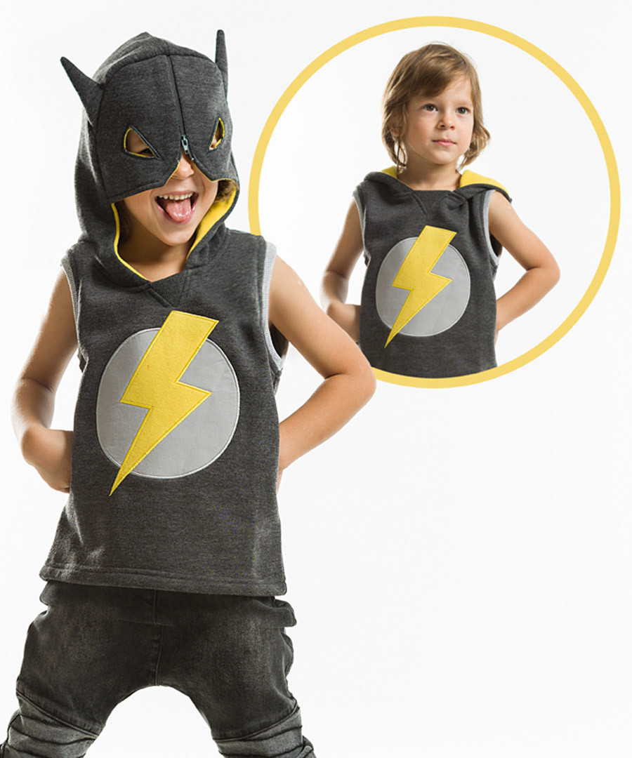 Grey cotton blend sleeveless bat hoodie Sale - Mushi