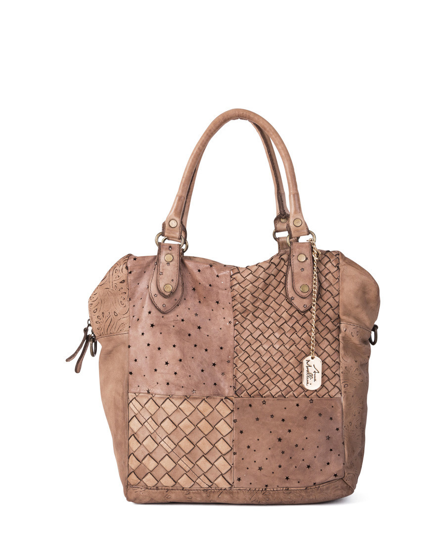Taupe leather weave-effect shoulder bag Sale - anna morellini