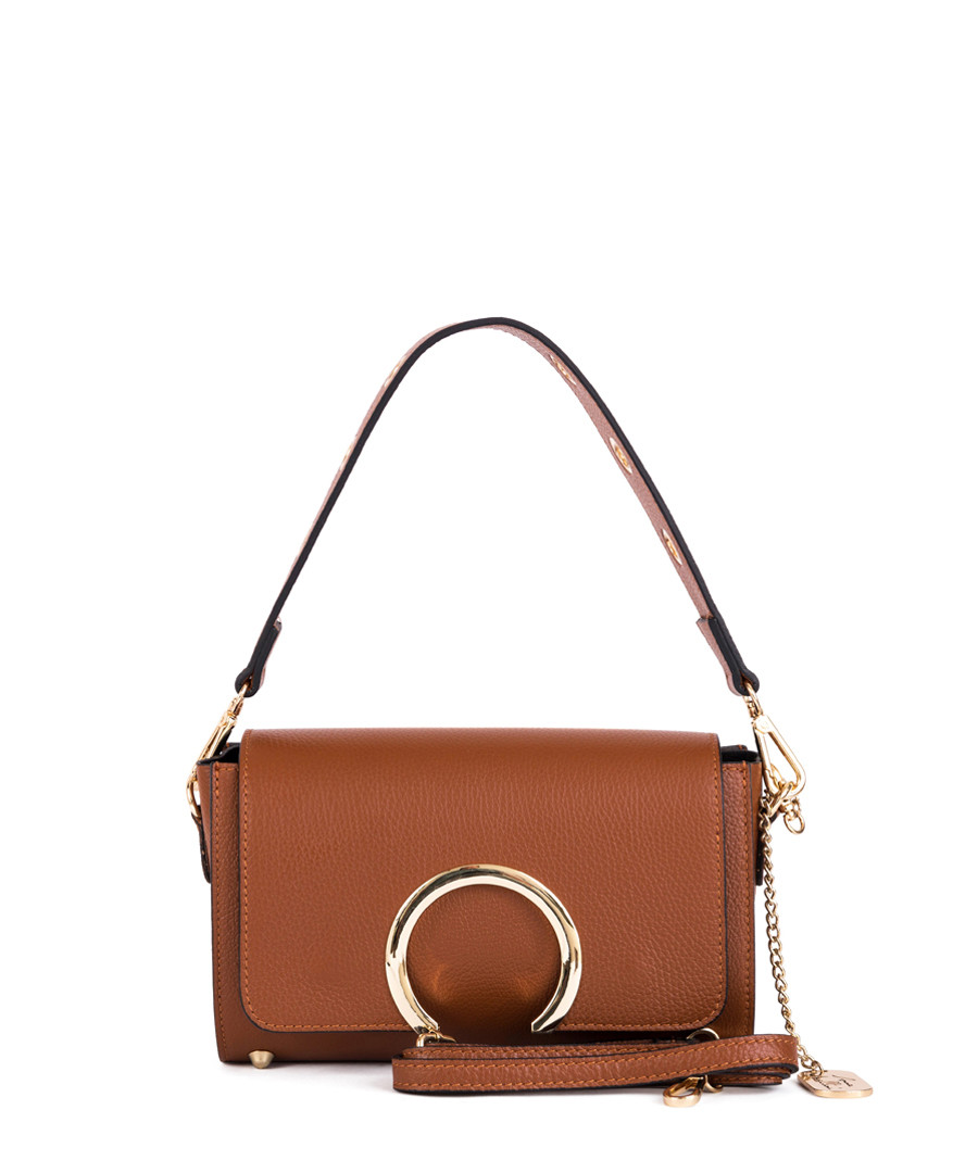 Tan leather metal zip grab bag Sale - anna morellini