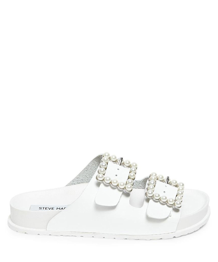 Nora white pearl buckle sandals Sale - Steve Madden