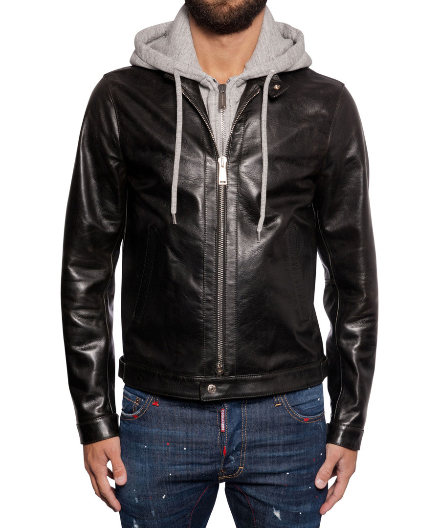 Men's black faux leather hoodie Sale - DSQUARED2