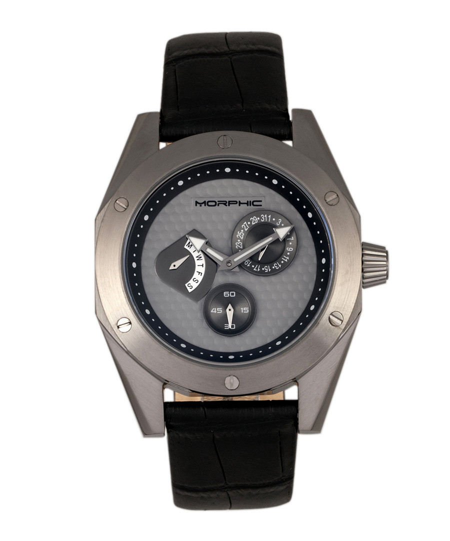M46 black leather & gunmetal steel watch Sale - morphic
