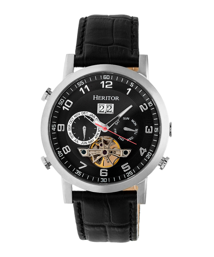 Edmond black & silver-tone leather watch Sale - heritor automatic