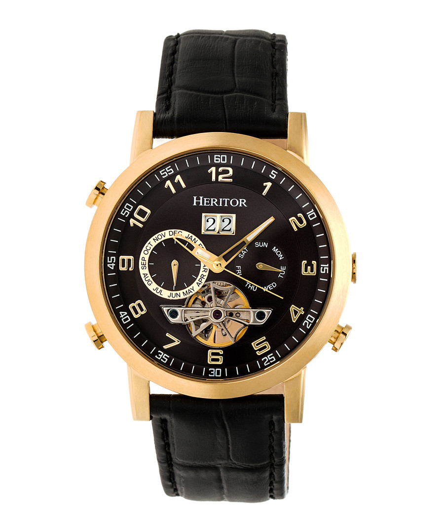 Edmond black & gold-tone leather watch Sale - heritor automatic