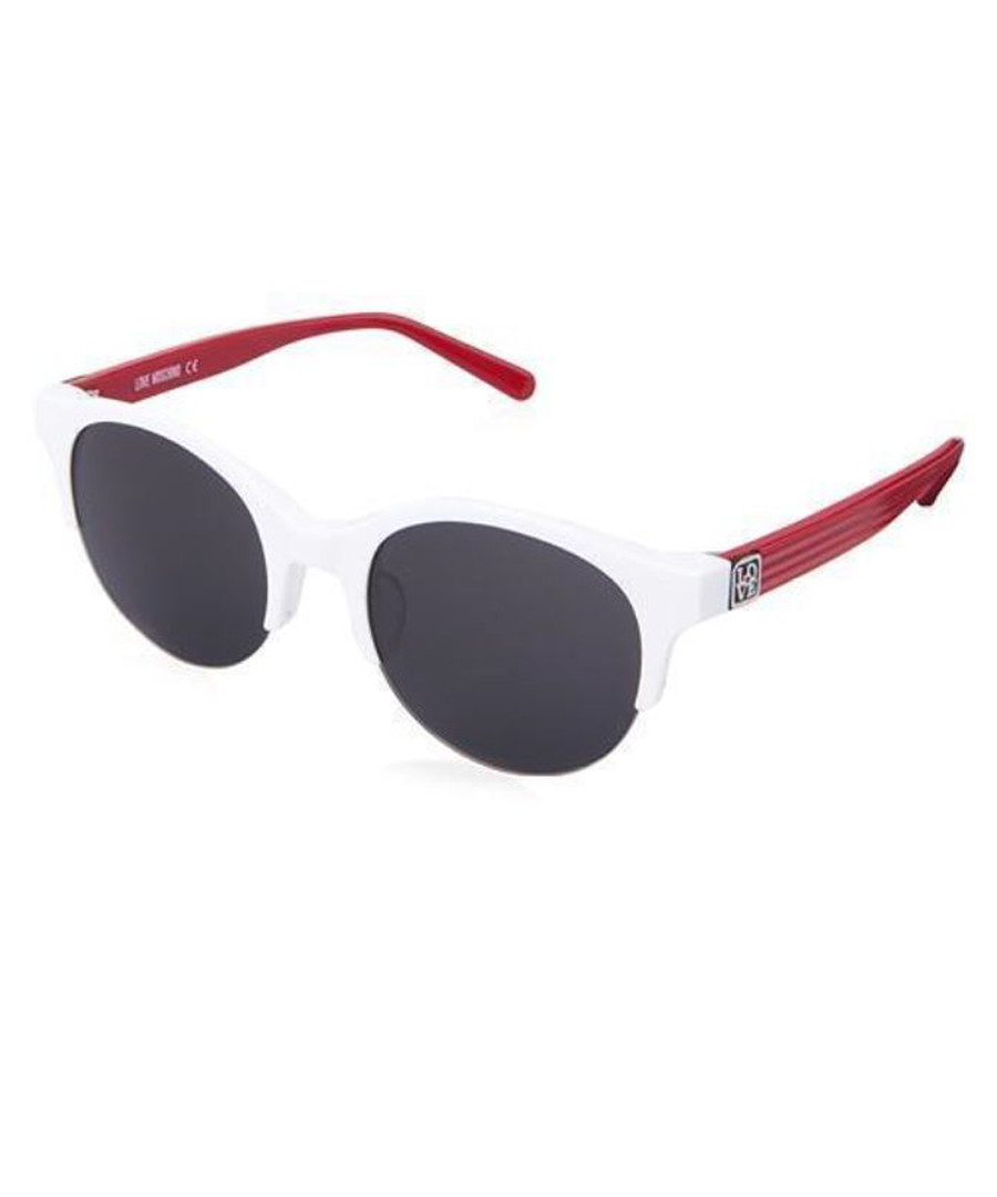 White, red & black round sunglasses Sale - moschino love