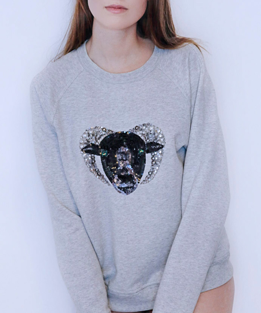 Grey pure cotton embroidered jumper Sale - Uzma Bozai