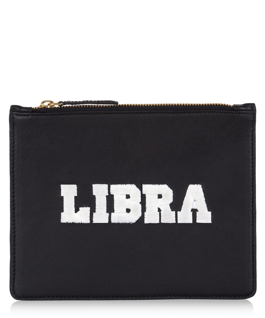 Libra black & white leather clutch Sale - Uzma Bozai