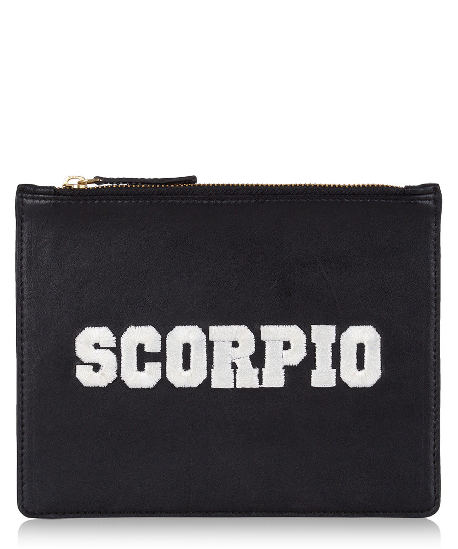 Scorpio black & white leather clutch Sale - Uzma Bozai