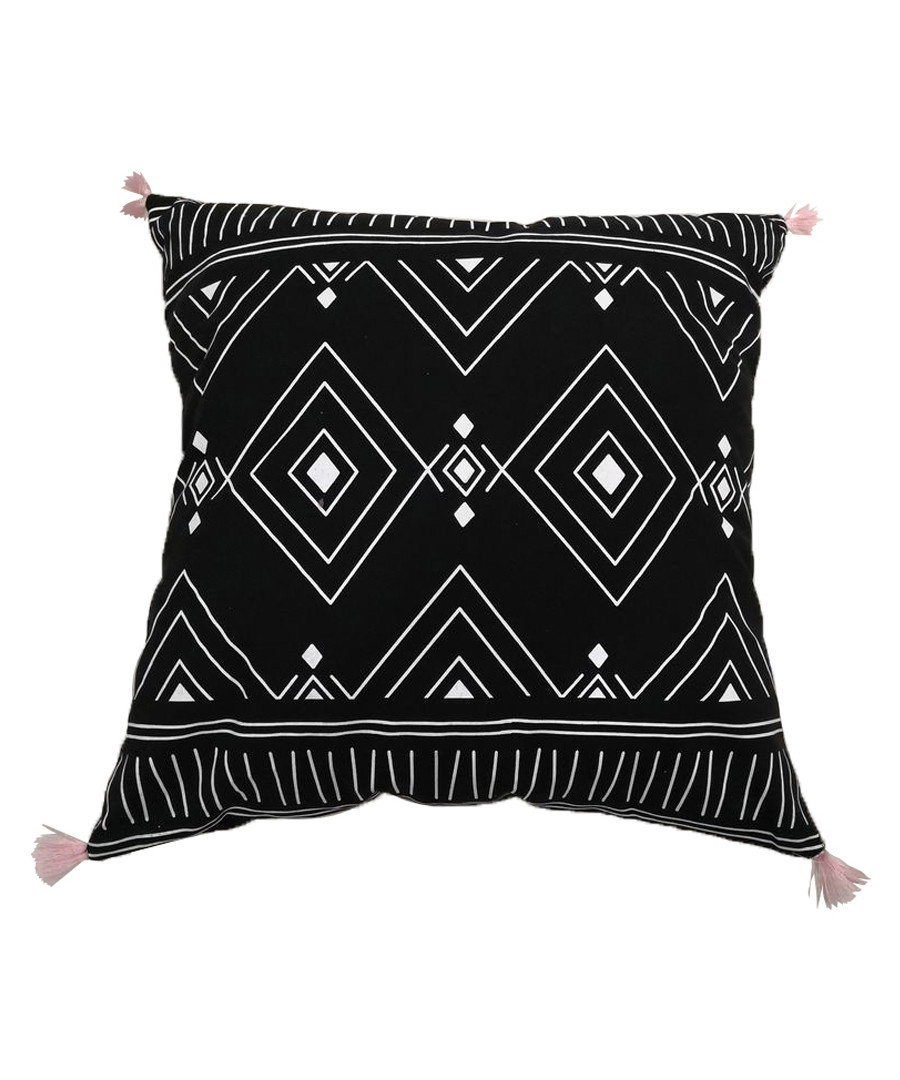 Black cotton blend pompom cushion Sale - Maiko