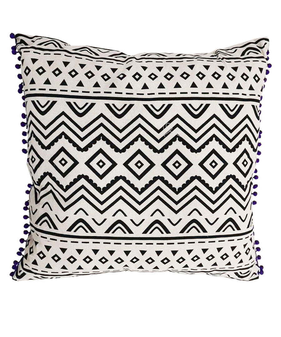 White cotton blend pompom cushion Sale - Maiko