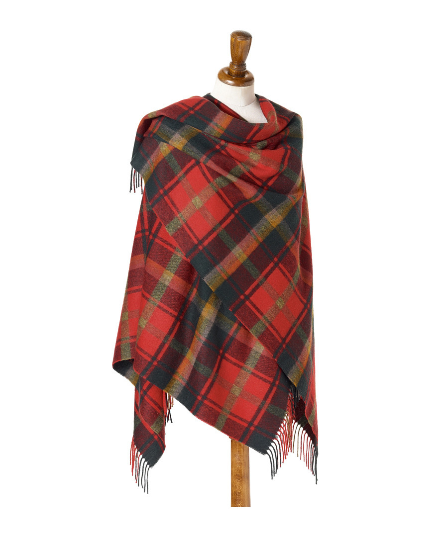 Red tartan & dark maple lambswool ruana Sale - bronte