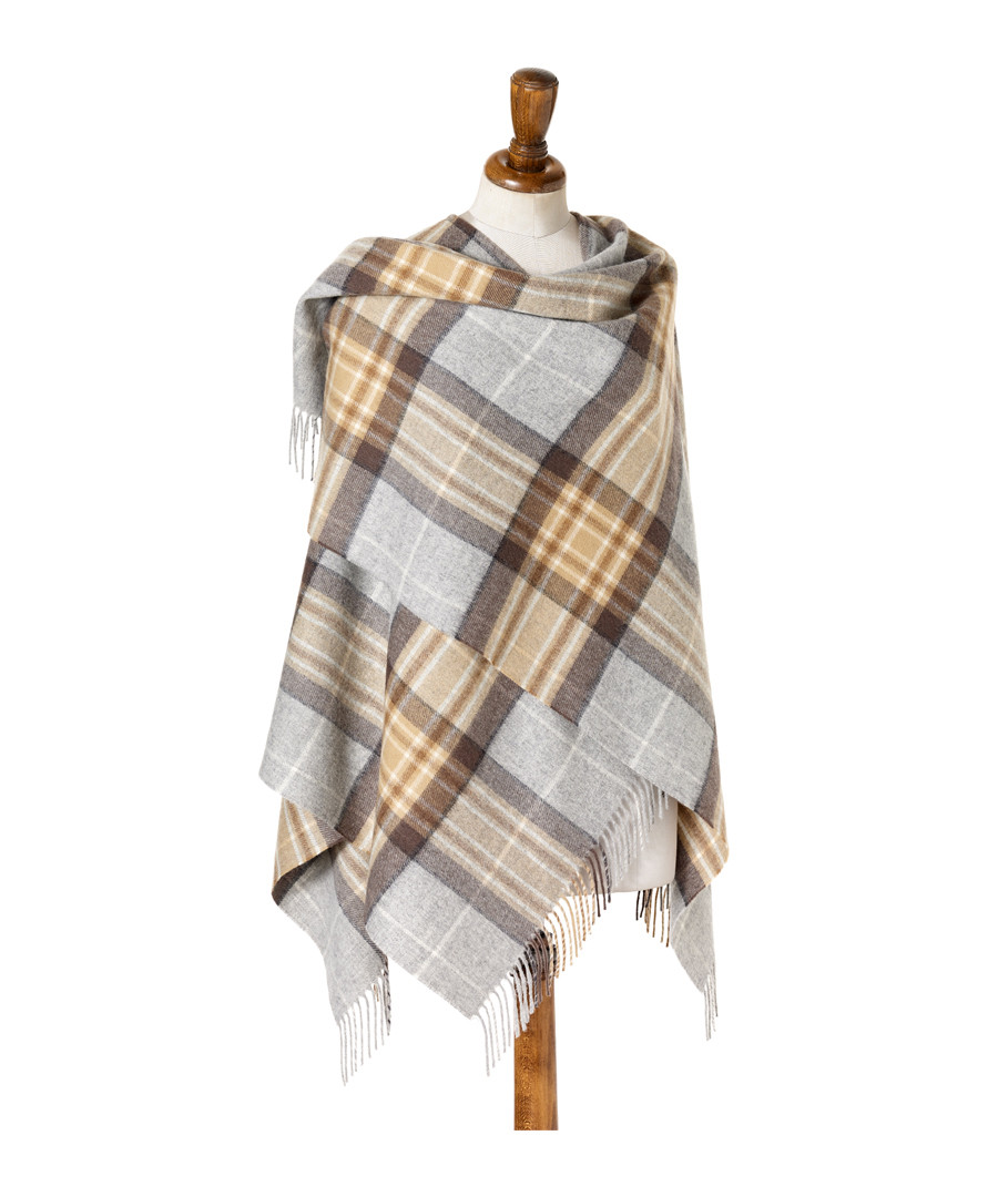 Beige tartan lambswool ruana Sale - bronte