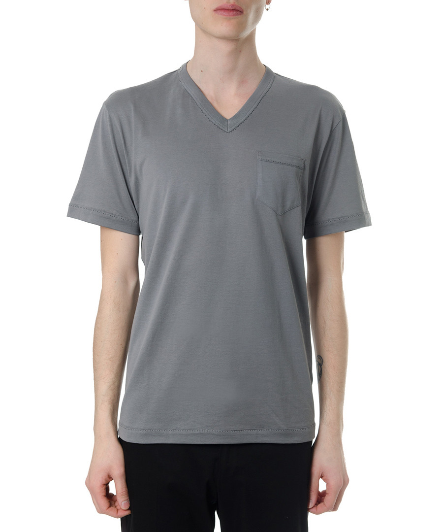 Grey pure cotton V-neck T-shirt Sale - dolce & gabbana