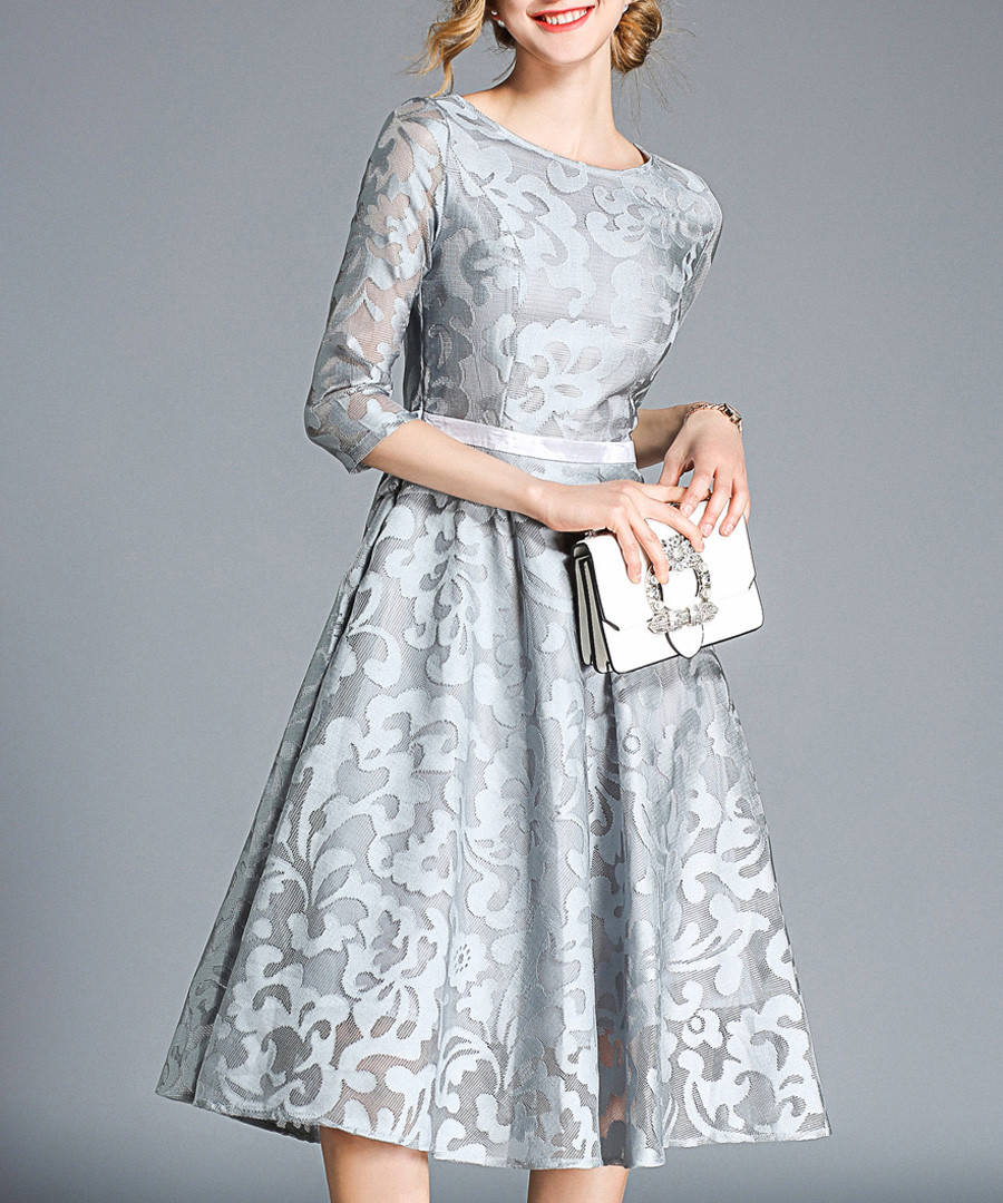 Grey 3/4 sleeve knee length dress Sale - Kaimilan