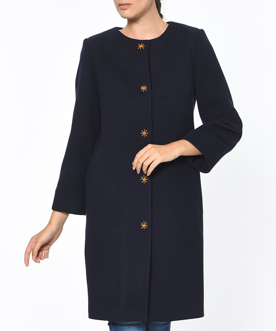 Dark blue knee length button up coat Sale - dewberry