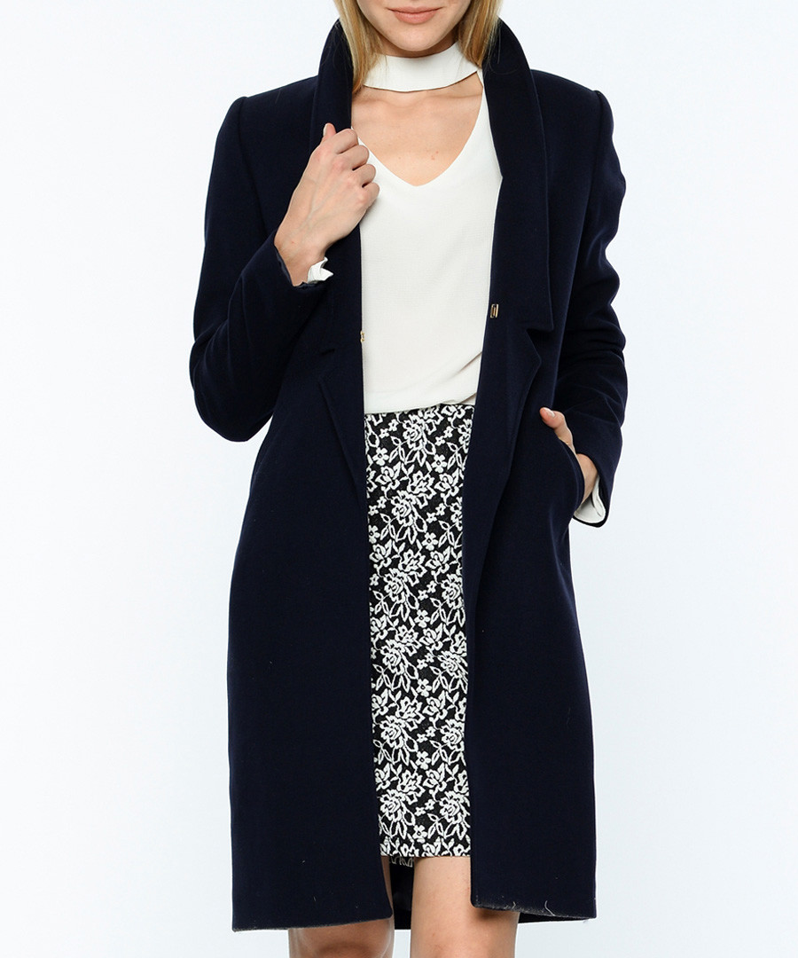 Dark blue wool blend knee length coat Sale - Dewberry