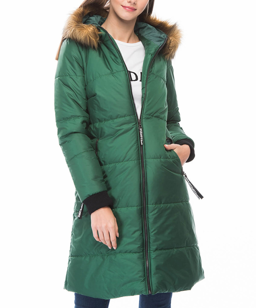 Green knee length hooded puffer coat Sale - dewberry