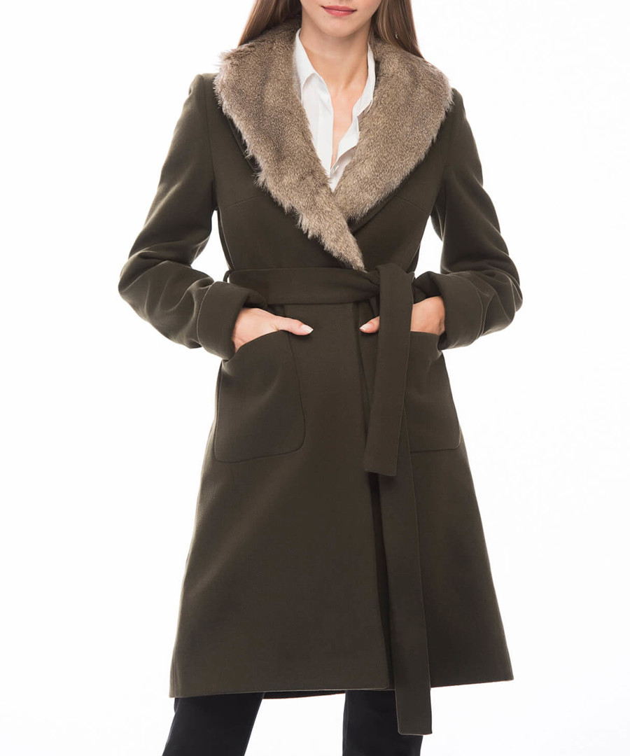 Khaki knee length detail coat Sale - Dewberry