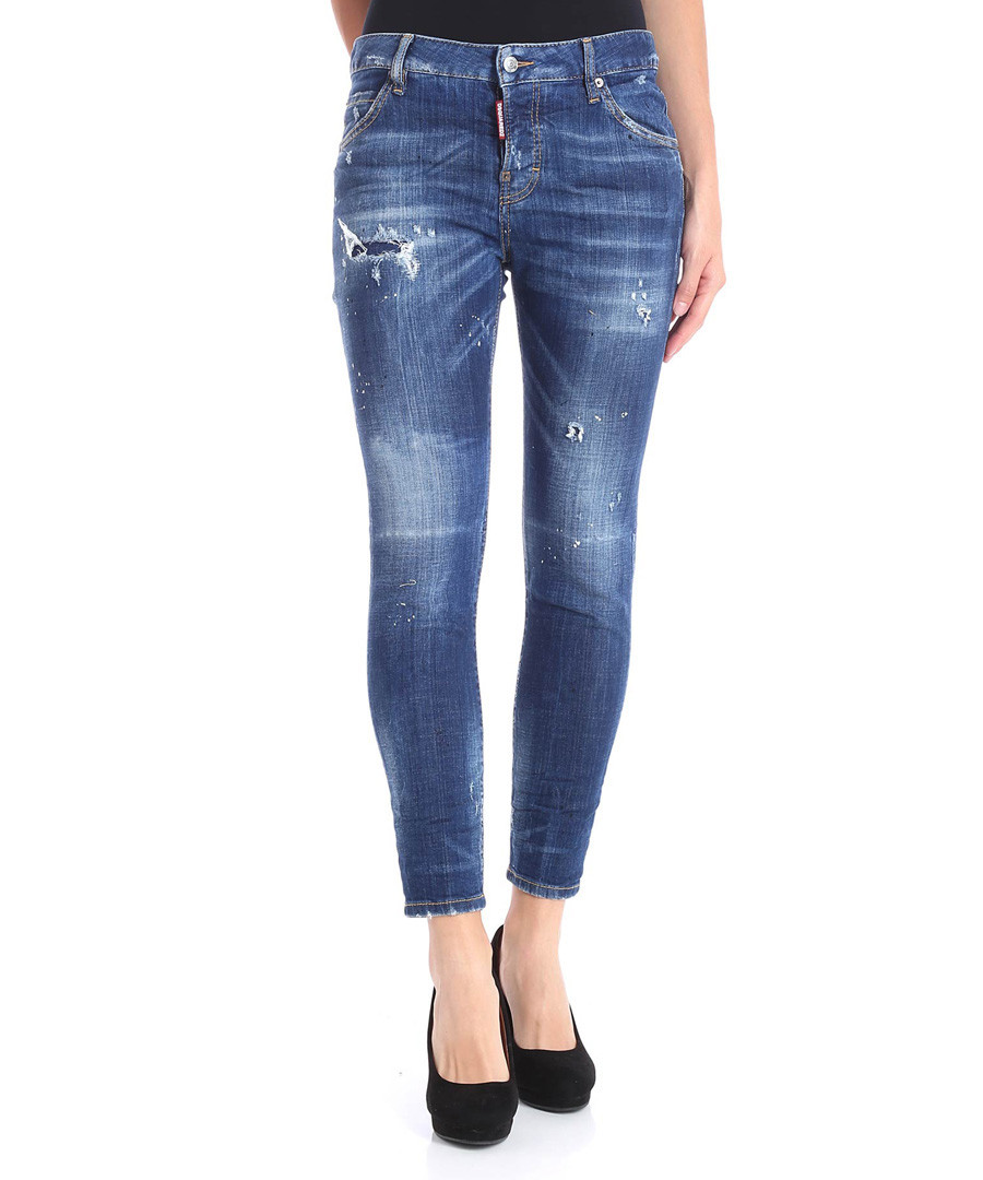 Blue cotton blend distressed slim jeans Sale - dsquared2
