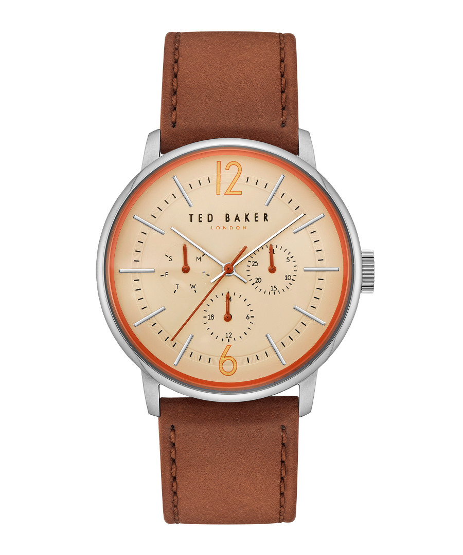 Silver-tone & brown leather strap watch Sale - ted baker