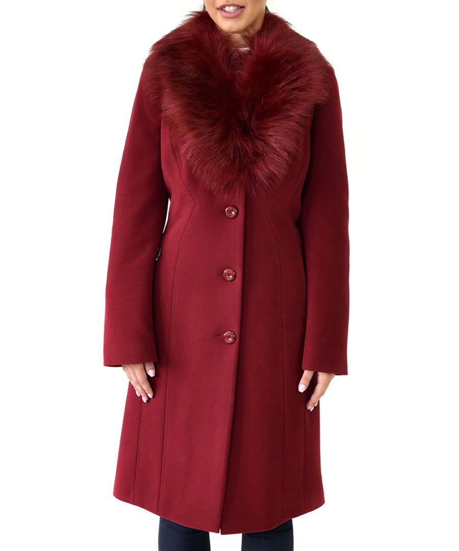 Burgundy wool long collared coat Sale - Ciriana