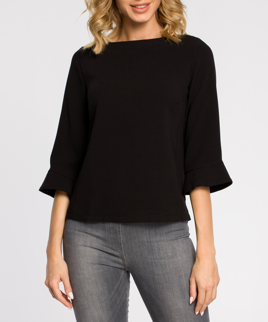 Black wool blend 3/4 sleeve blouse Sale - made of emotion